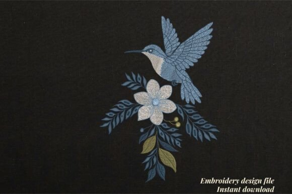 Blue Hummingbird Flying Floral Black Review