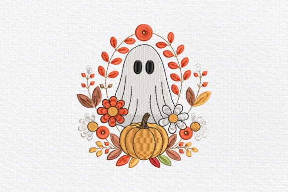 Floral Ghost Pumpkin: A Versatile Embroidery Design for Personalized Gifts