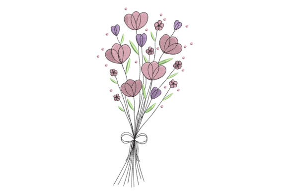 Heart-Petal Flower Bouquet with Bow: A Sweet Addition for Valentine’s Day Embroidery