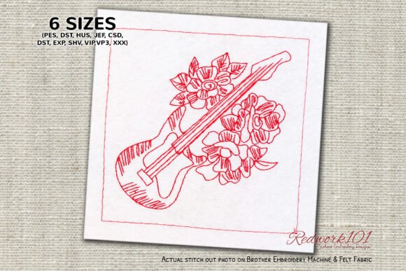 Pleasant Musical Guitar and Roses: A Thoughtful Embroidery Design for Personalized Gifts